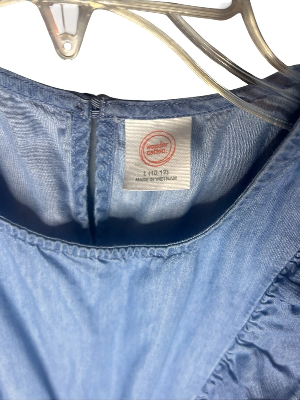 Wonder Nation Girls Chambray Ruffle Dress Size Large 10-12 Blue Sleeveless - Picture 4 of 12